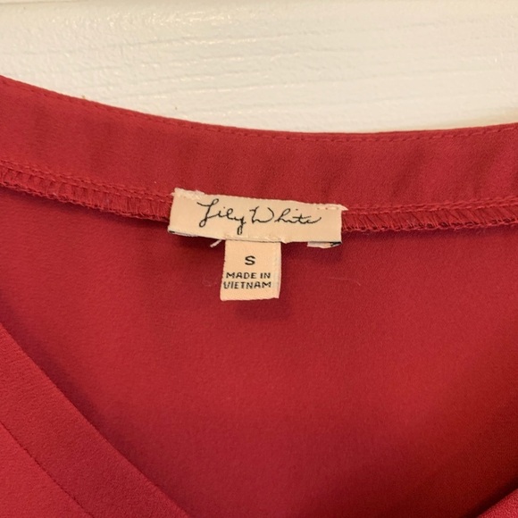 Lily white dark red sheer like blouse with cut out shoulders - Picture 5 of 8